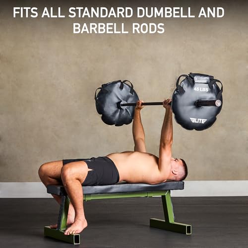 Elite Sports UNFILLED Workout Sand Plates (Set of 2) – EMPTY Fillable Olympic Weight Plates for Barbell Training – Drop-Proof Waterproof TPU – 10/15/25/35/45 LB Options – Strength, CrossFit, Home Gym & Functional Fitness