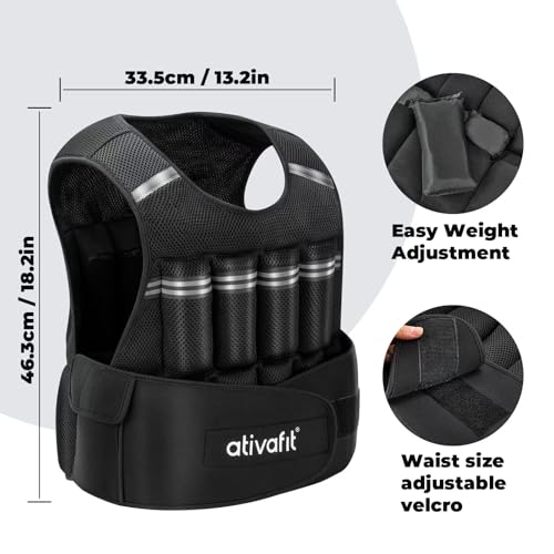 ATIVAFIT Adjustable Weighted Vest 2–22LB with Removable Weights & Reflective Strips, Comfortable Workout Vest for Walking, Running, Strength Training, Cardio and Home Fitness for Men, Women & Teens