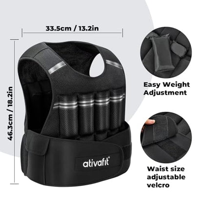 ATIVAFIT Adjustable Weighted Vest 2–22LB with Removable Weights & Reflective Strips, Comfortable Workout Vest for Walking, Running, Strength Training, Cardio and Home Fitness for Men, Women & Teens