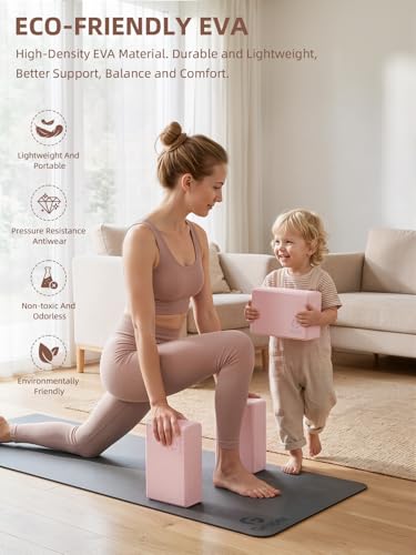 Gruper Yoga Blocks 2 Pack, 9"x6"x3" Exercise Blocks High-Density EVA Foam Blocks with Soft Non-Slip Surface, Lightweight Yoga Props for Yoga Pilates Meditation & Stretching - color: Light Pink