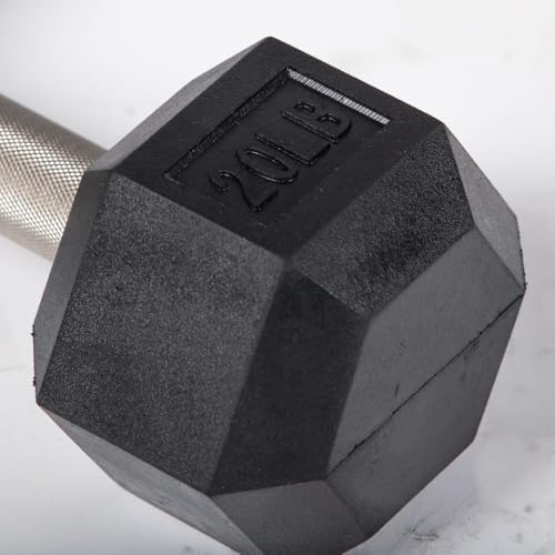Titan Fitness Free Weights, Rubber Coated Hex Dumbbell, Straight Stainless Steel Handle, Strength Training, Full Body Workout - style: 20 pound