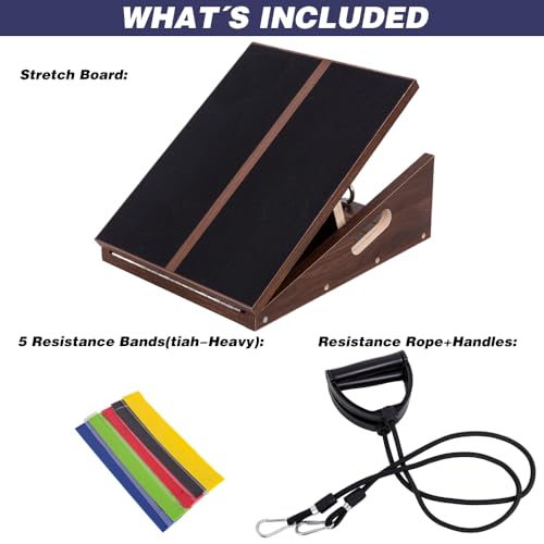 Slant Board for Calf Stretching & Relief, Adjustable Wooden Incline Slant Board for Squats, Calf Stretcher Board for Knees Ankle Heel Feet Leg, Home Gym Physical Therapy