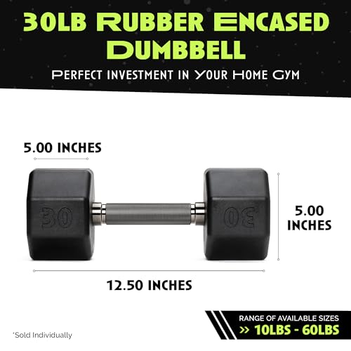 Rubber Coated Dumbbells - No Roll Design Easy-Grip Steel Knurled Handle, Weights Dumbbells Set for Strength Training - Ideal Weights Set for Home Gym - 10-60 LBS SOLD INDIVIDUALLY - size: 30 LB