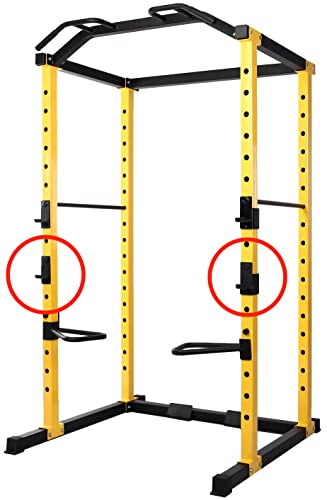 Fitvids Adjustable Power Cage– Safety Straps and Optional LAT Pulldown Attachment and Cable Crossover – H. J-Hooks, Pair – Black