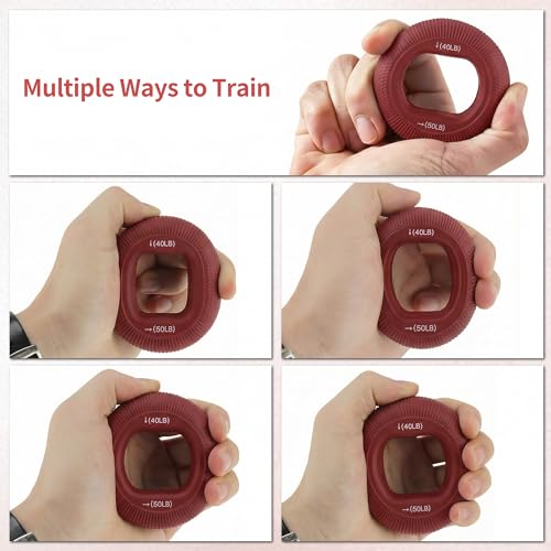 Hand Grip Strengthener, Fingers Exerciser - Silicone Rings for Muscle Training Sports Rock Climbing Finger Rehabilitation,6 Resistance Levels - color: Red(40/50LB)