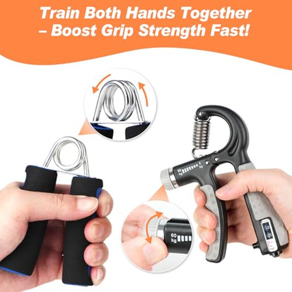 CYFIE Grip Strength Trainer Kit, Adjustable Hand Gripper Strengthener, Forearm Strengthener & Finger Exerciser Set with Finger Stretcher, Stress Ball & Grip Ring for Athletes, Rock Climbing & Rehab - color: BLUE & BLACK