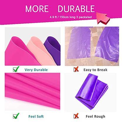 Therapy Flat Resistance Bands Set, Latex Free Flat Elastic Exercise Stretch Bands for Stretching, Flexibility, Pilates, Yoga, Ballet, Gymnastics, Rehab, Workout, Pink, Purple, Blue (3 Pack, 5 FT long) - color: Gradient Pink