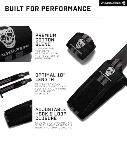 Gymreapers Weightlifting Wrist Wraps (IPF Approved) Professional Quality Wrist Support with Heavy Duty Thumb Loop - Best Wrap for Powerlifting Competition, Strength Training, Bodybuilding - color: Lilac