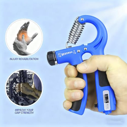 Grip Strength Trainer with Counter, Hand Grip Strengthener, Adjustable Resistance 11-132Lbs (5-60kg), Hand Grip Exerciser Strengthener Hand Exerciser for Muscle Building and Injury Recover - color: Blue