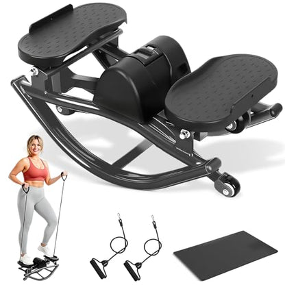 Rock Stepper with Digital Monitor, Low-Impact Compact Rock Stepper Side to Side with Resistance Bands, 360 LBS Weight Capacity, Portable Stair Stepper for Home, Apartment, Dormitory, Office