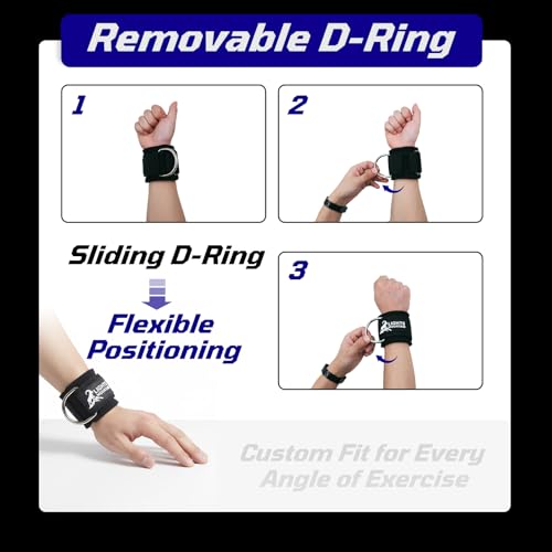 Lights Mountain Wrist Cuffs with Sliding D-Ring – Adjustable Neoprene Padded Straps for Cable Machine Workouts & Wrist Support Strength Training Equipment