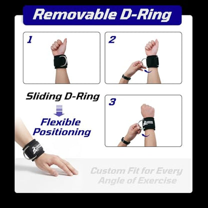 Lights Mountain Wrist Cuffs with Sliding D-Ring – Adjustable Neoprene Padded Straps for Cable Machine Workouts & Wrist Support Strength Training Equipment