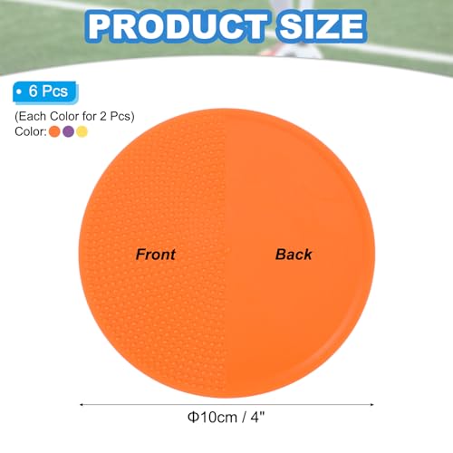 PATIKIL Spot Markers 4 Inch, 6 Pcs Non-Slip Floor Dots Agility Markers Flat Field Cones Poly Dots for Gym PE Speed Training Dance Soccer Basketball Sports, Orange/Purple/Yellow
