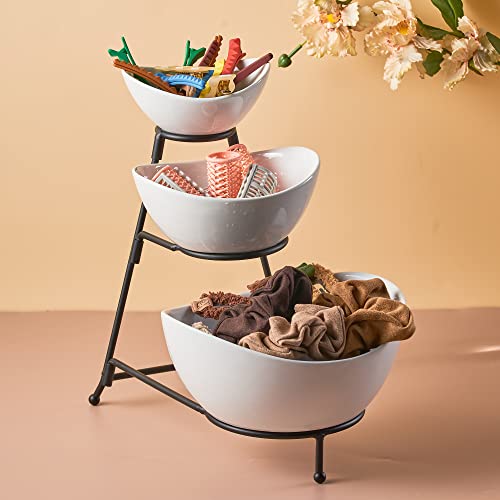 LYEOBOH 3 Tier Serving Bowls Set Serving Dishes with Stand for Entertaining - color: Black, style: Oval bowls