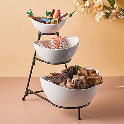 LYEOBOH 3 Tier Serving Bowls Set Serving Dishes with Stand for Entertaining - color: Black, style: Oval bowls