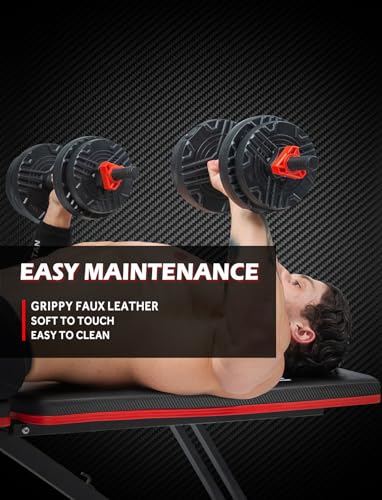 LINODI Adjustable Weight Bench for Home Gym，Foldable Incline Decline Flat Workout Bench for Full Body Strength Training, Dumbbell Press & Ab Exercises