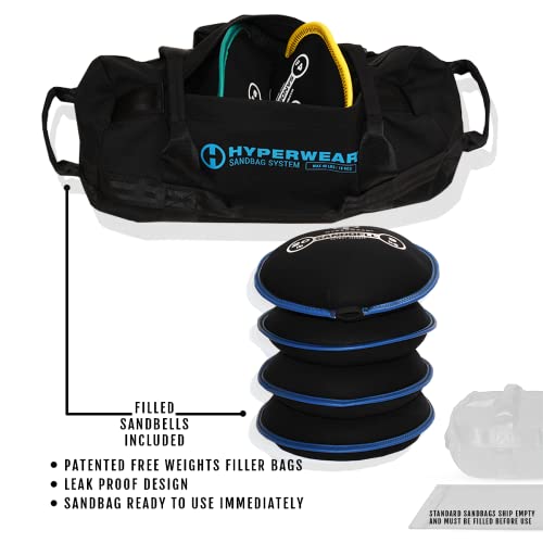 HYPERWEAR Adjustable Sandbag System, Heavy-Duty with Handles & Pre-Filled SandBell Filler Sandbags (25, 40, 80, 160 lbs)