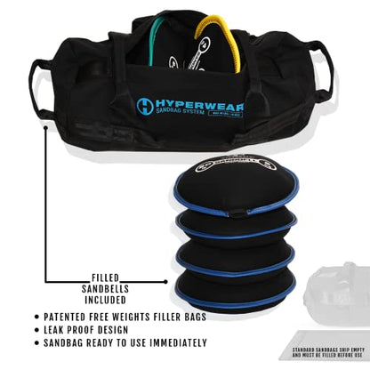 HYPERWEAR Adjustable Sandbag System, Heavy-Duty with Handles & Pre-Filled SandBell Filler Sandbags (25, 40, 80, 160 lbs)