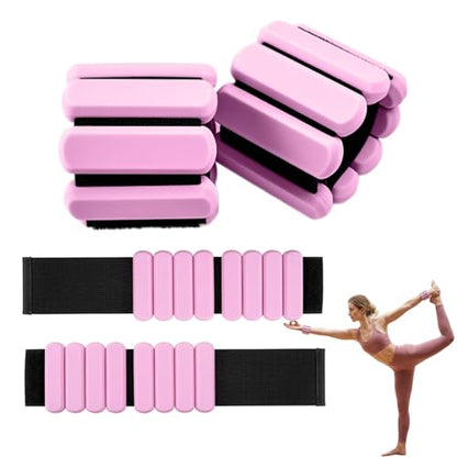 Adjustable Wrist and Ankle Weights, 2lb Pair (1lb Each) Soft Silicone Wearable Weights for Women & Men, Waterproof Arm Weights for Yoga, Pilates, Walking, Running, Barre, Home Workout (pink)