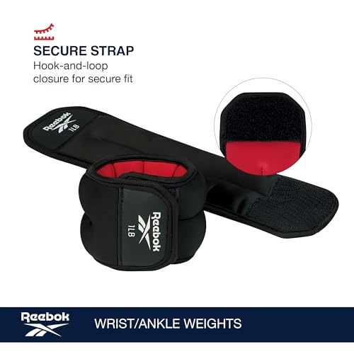 Reebok Wrist and Ankle Weights, Wearable Weights for Intensifying Workout, Durable Polyester & Spandex Ankle & Wrist Weights, Home Workout Essentials & Gym Accessories for Women & Men - size: 2 Lbs