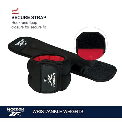 Reebok Wrist and Ankle Weights, Wearable Weights for Intensifying Workout, Durable Polyester & Spandex Ankle & Wrist Weights, Home Workout Essentials & Gym Accessories for Women & Men - size: 1 Lbs