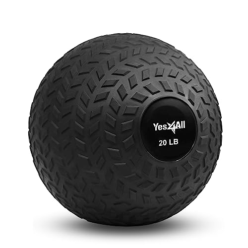 Yes4All Slam Balls, 10-40lb Weighted Ball Weight, Durable PVC Sand Filled Workout Dynamic Slam Ball for Strength Training, Tread, Black, 20lbs - color: Black, style: D. 20lbs