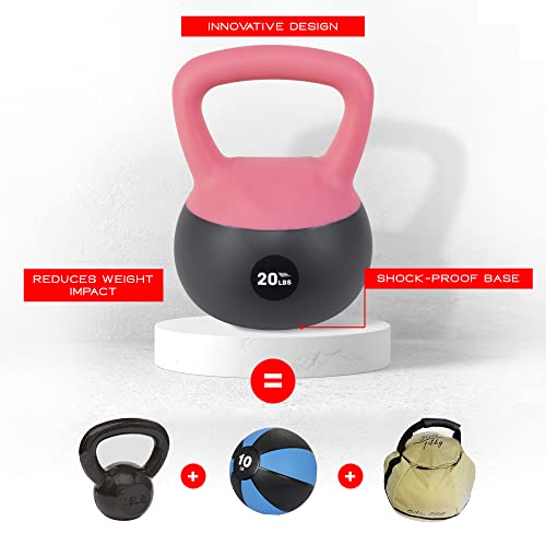 NonZero Gravity Iron Sand Soft Kettlebell with PVC Shell, Shock-Absorbing Base & Extra-Wide Grip for Versatile Workouts | Durable Strength Training Equipment - color: 20 lbs