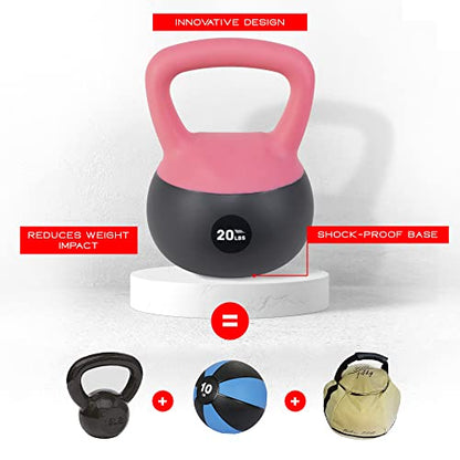 NonZero Gravity Iron Sand Soft Kettlebell with PVC Shell, Shock-Absorbing Base & Extra-Wide Grip for Versatile Workouts | Durable Strength Training Equipment - color: 20 lbs