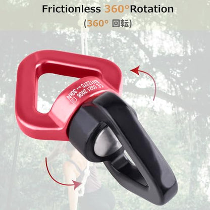 Tree Swing Swivel Spinner, 30 kN Rotational Climbing Rope Device, Hanging Hook Accessory for Children's Web Swing, Aerial Dance (Black)