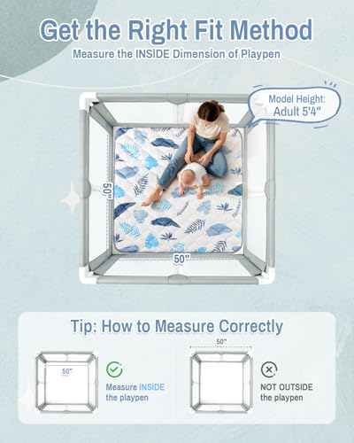 Baby Play Mat, 50x50 Thickened Playpen Mat, Non-Slip Baby Mat for Floor, Foldable Portable Playmat Suitable for babies learning to crawl and for travel