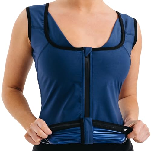 RDX Women’s Sauna Vest Heat Trapping Sweat Waist Trainer - Reach Oeko TEX 100 Certified Body Shaper - color: Navy Blue Zipper, size: Medium
