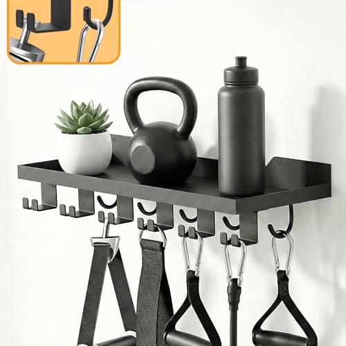 Floating Shelf Organizer Compatible with Tonal Accessories,16.9x6Home Gym Weight wall Storage Equipment Hanger, Metal Rack Holder Wall Mount with 5 T-Lock Brackets & Hooks Hanger (Black)