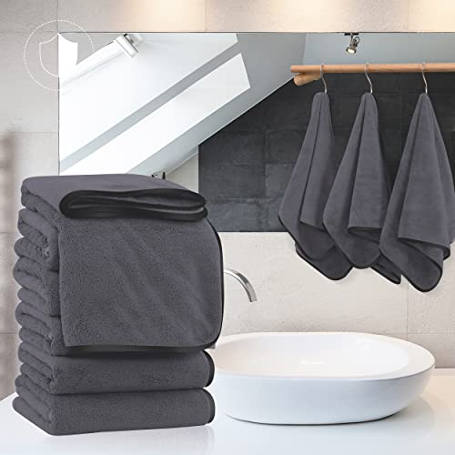 Silk Hemming Hand Towels for Bathroom - Quick Drying - Ultra Soft Microfiber Absorbent Towel for Bath Fitness, Gym, Shower, Hotel, and Spa - 16x28 Inch | Set of 6, Dark Grey