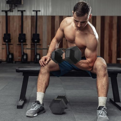 LIFERUN Rubber Grip Dumbbells Rubber Coated Cast Iron, with Anti-Slip Hex Black Dumbbell, Free Weights Dumbbell Set, 60lb/ 65lb/ 70lb/ 75lb dumbbells set of 2 - style: 60lb