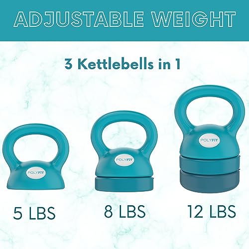 Polyfit Adjustable Kettlebell | 5 lb - 12 lb | Kettlebells Weights Set for Home Gym | Kettle Bell Sets for Women at Home - color: TEAL