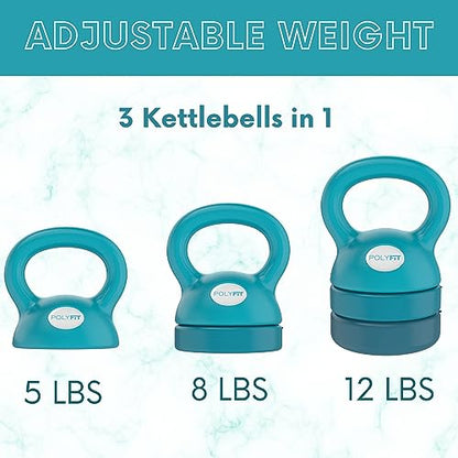Polyfit Adjustable Kettlebell | 5 lb - 12 lb | Kettlebells Weights Set for Home Gym | Kettle Bell Sets for Women at Home - color: TEAL