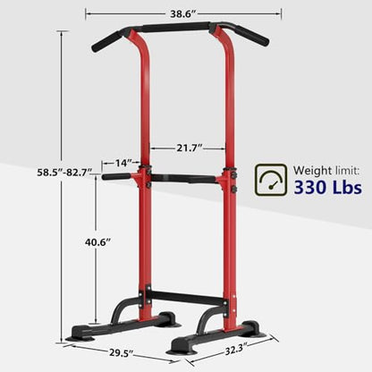Adjustable Pull-Up Bar and Dip Station 10 Height Settings 400 lb Capacity Multifunctional Home Gym Heavy Duty Steel Widened Base for Calisthenics Red and Black