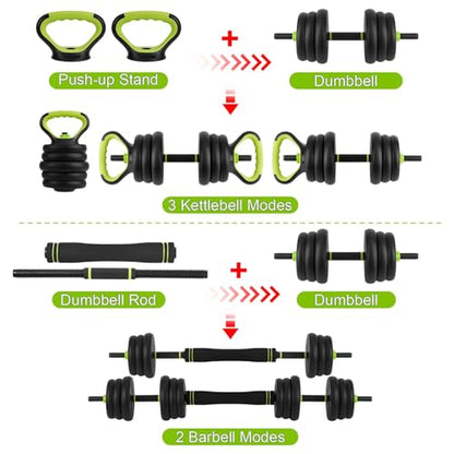 44LB Adjustable Dumbbell Set – 4-in-1 Home Gym Weights with Barbell, Kettlebell & Push-Up Handles, Compact Multi-Function Strength Training for Men & Women (2.5lb×4+3.5lb×4+4.5lb×4)
