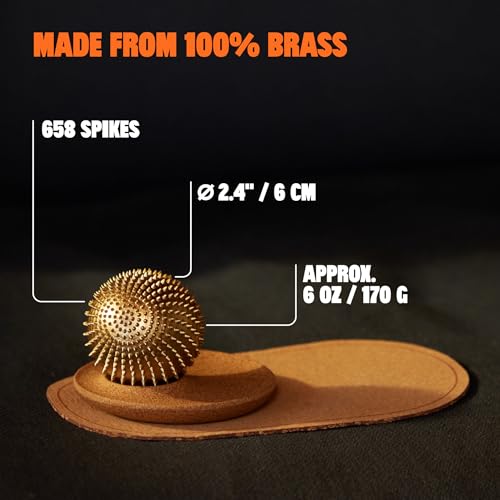 ShaktiMat Wonderball Acupressure Massage Ball, Cast in Brass with Natural Cork Rolling Mat & Stand Included | Activate Trigger Points Like Acupuncture to Relieve Tension and Stress and Help Relax