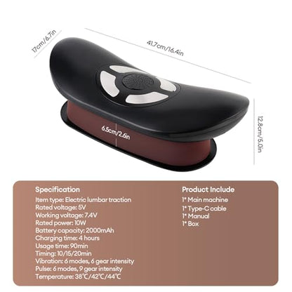 Electric Lumbar Traction Device, Back Stretcher for Lower Back, 3 Heating Levels and Vibration Lumbar Traction Massager
