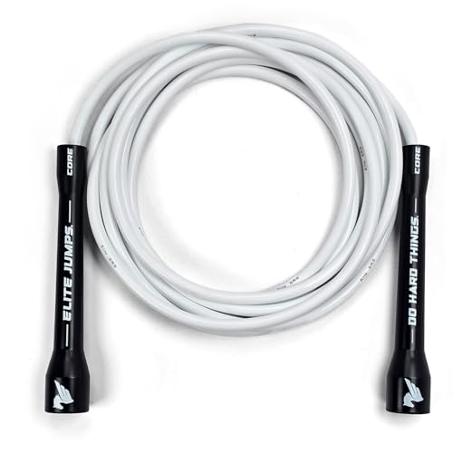 Elite Jumps Adjustable Jump Rope – 6mm PVC Training Rope for Fitness & Cardio | Indoor/Outdoor Skipping Rope with Unbreakable Handles, Non-Kinking Cord & Smooth Rotation for Boxing & Strength - color: Black Handles - 5" Handle