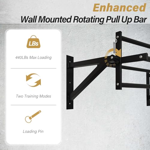 Wall Mounted Pull Up Bar Chin Up bar Multifunctional Dip Station for Indoor Home Gym Workout, Power Tower Set Training Equipment Fitness Dip Stand Supports to 440 Lbs