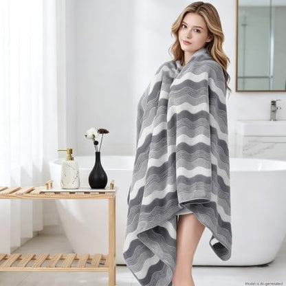 Microfiber Bath Towel 35x70in - Ultra Soft Quick Dry, Lightweight for Gym, Spa, Travel | Hotel Grade & Multi-Use| Single Pack - color: Gray and White Stripe, size: 35*70 Inches