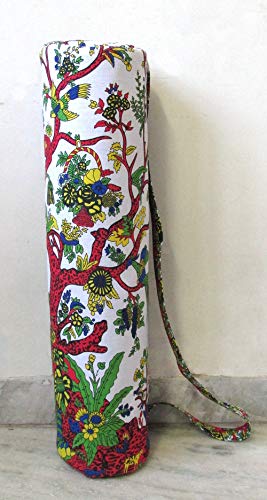 INDIAN CRAFT CASTLE ICC Yoga Mat Bag Carrier Full-Zip Exercise Yoga Mat Carry Bag for Women Men with Multi-Functional Storage Pockets and Adjustable Shoulder Strap 26X6 Inches - style: White Tree of Life