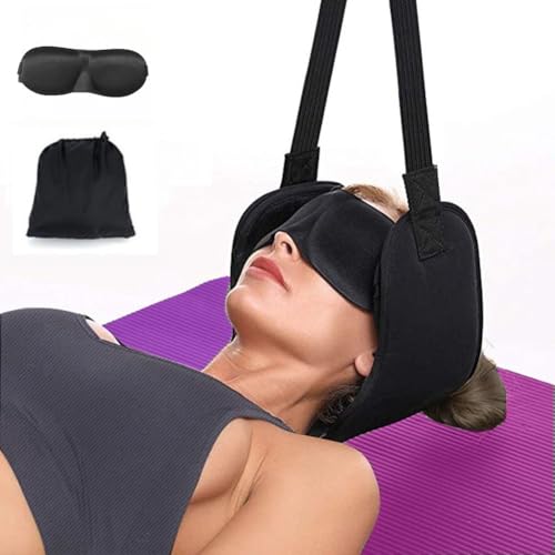 WEEOATAR Adjustable Neck Traction Stretcher Strap for Pinched Nerves, Portable and Easy to Use with Release Buckle, Neck Decompression Device Without Ear Holes for Indoors or Outdoors (Black 1) - color: Black 1