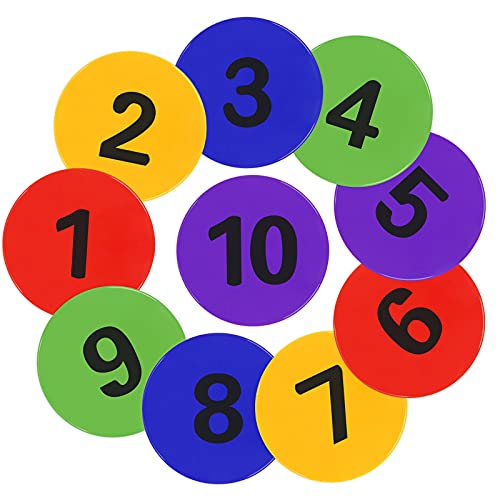 9 Inch Poly Spots Numbered Spot Markers for Gym Floor,10 Pcs Non-Slip Rubber Floor Dots with Numbers Poly Dots Flat Field Cones for Sports Training (Soccer/Basketball/PE), Dance & Classroom Activities