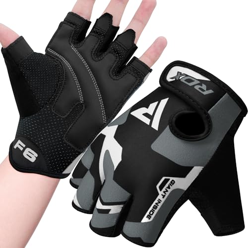 RDX Weight Lifting Gloves Gym Fitness Workout, Anti Slip Padded Palm Elasticated Strength Training Equipment Men Women Half Finger Exercise Bodybuilding Calisthenics Cycling Rowing Climbing - color: Gray, size: Small