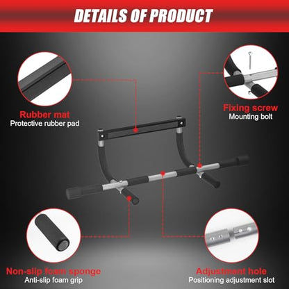Pull Up Bar for Doorway, Portable Pull-up Bar for Strength Training, Body Fitness Workout Bar With Thickened Steel, Indoor Chin-Up Bar&Upper Body Workout Bar Fitness Trainer for Home and Gym