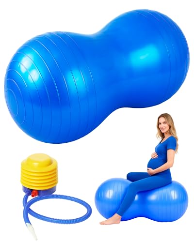 Premium Peanut Ball - 100x50cm Anti-Burst Exercise Ball for Physical Therapy, Pregnancy Labor & Home Fitness Sensory| Non-Slip Design | Quick-Inflate Pump Included - color: blue
