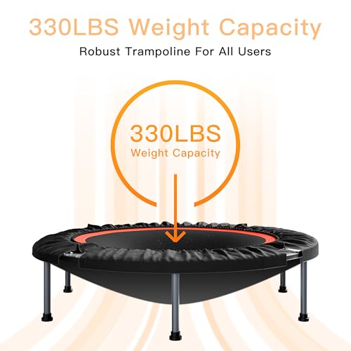 ALTLER 40"/48" Foldable Mini Fitness Rebounder with Adjustable Foam Handle, Max Load 330/440 lbs, Indoor Cardio Exercise Rebounder for Adults - size: 40 IN